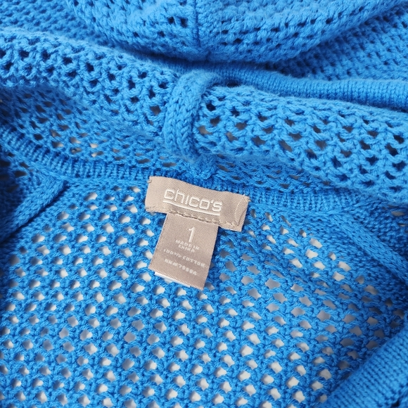 Chico's Vibrant Blue Loose Knit Hoodie Cover Up Size 1 Small - Picture 6 of 9
